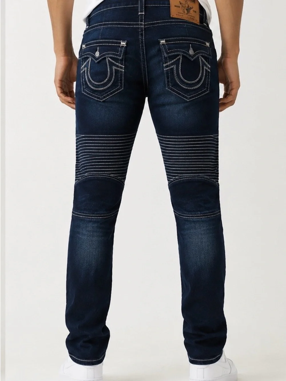 True Religion Men's Dark Indigo Moto Slim Straight Jeans